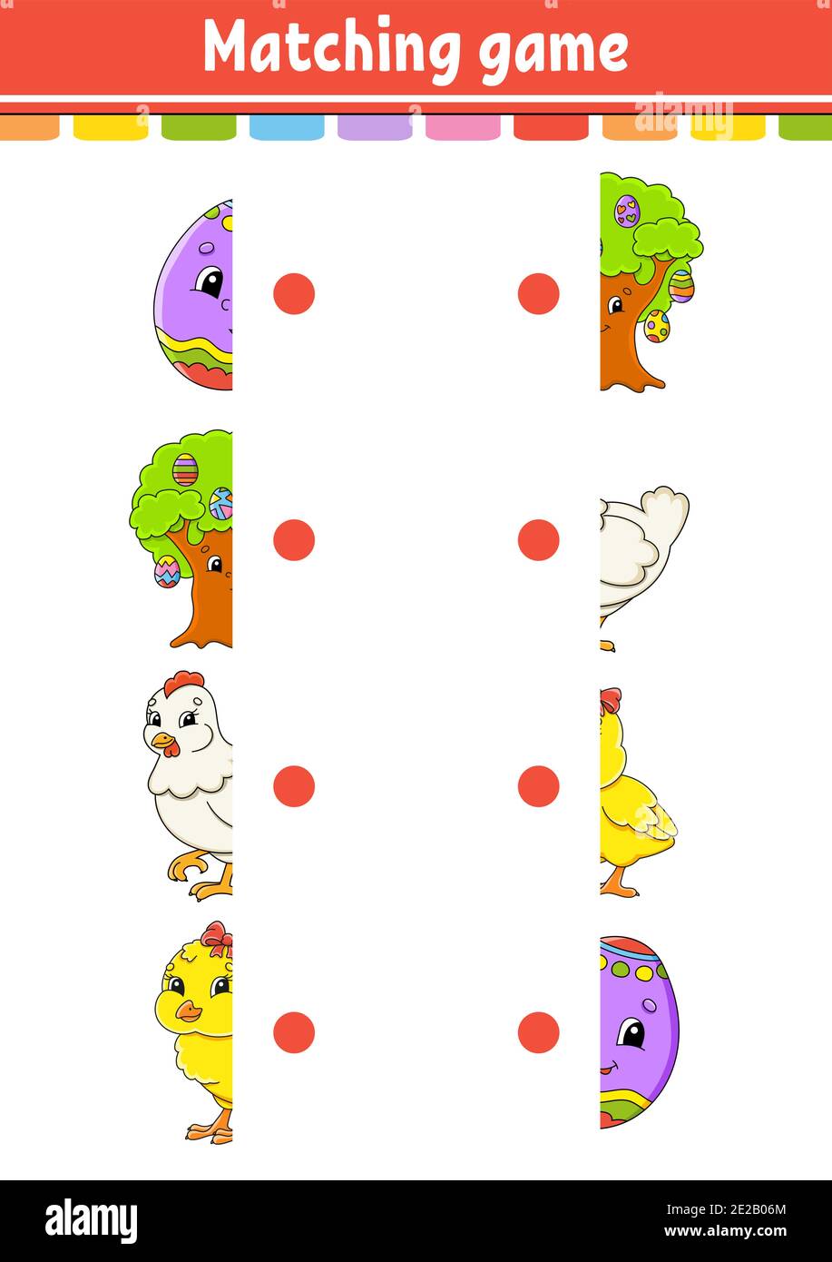 Matching game. Draw a line. Easter theme. Education developing