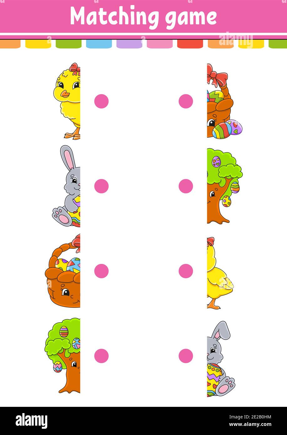 Matching game. Draw a line. Easter theme. Education developing