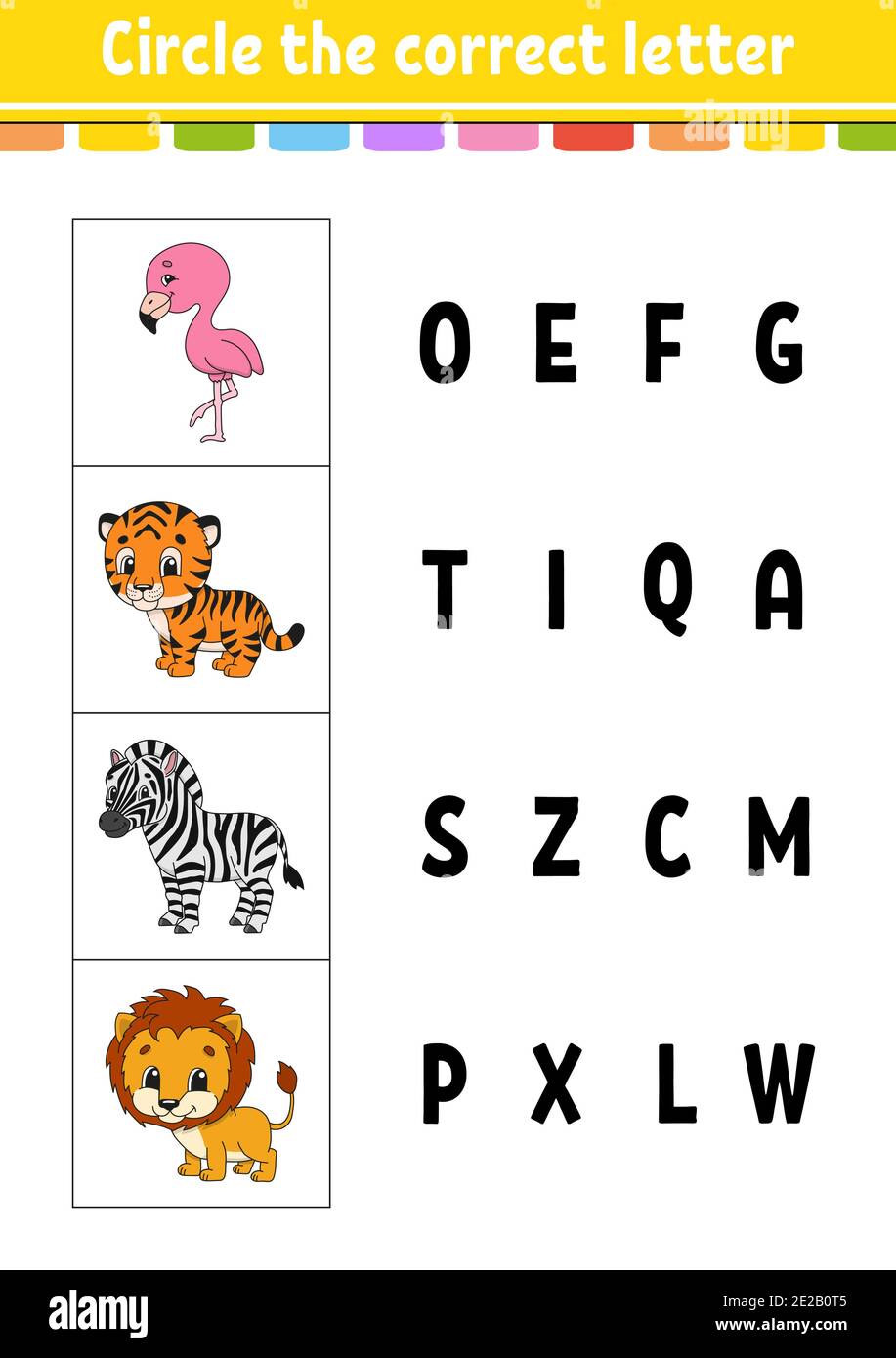 circle-the-correct-letter-zebra-flamingo-tiger-lion-education-developing-worksheet