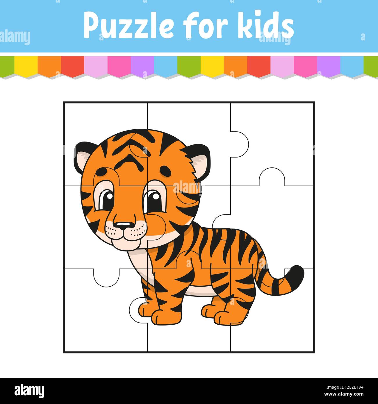 Puzzle game for kids. Orange tiger. Education worksheet. Color activity  page. Riddle for preschool. Isolated vector illustration. Cartoon style  Stock Vector Image & Art - Alamy
