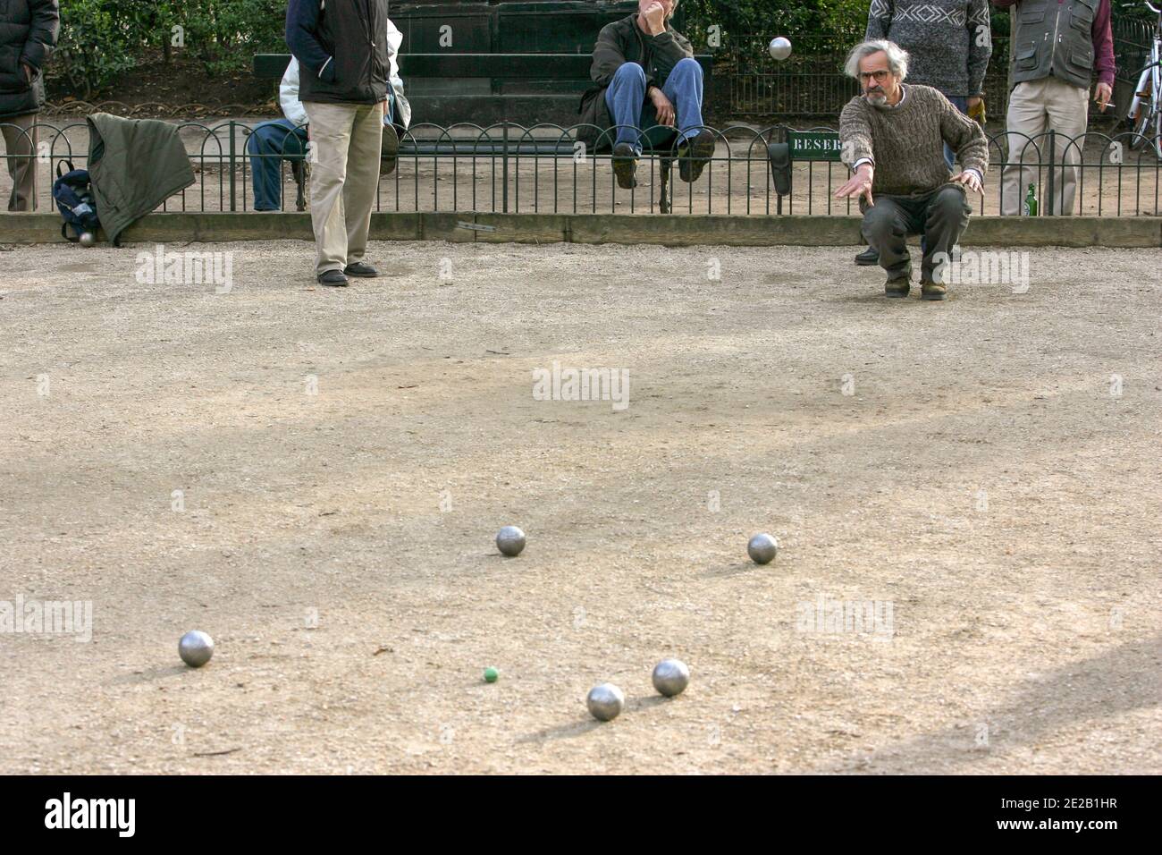 Playing Petanque with cochonnet orange color Stock Photo - Alamy