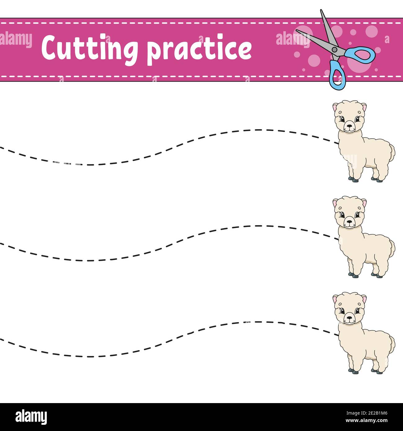 Cutting practice for kids. Animal alpaca. Education developing ...