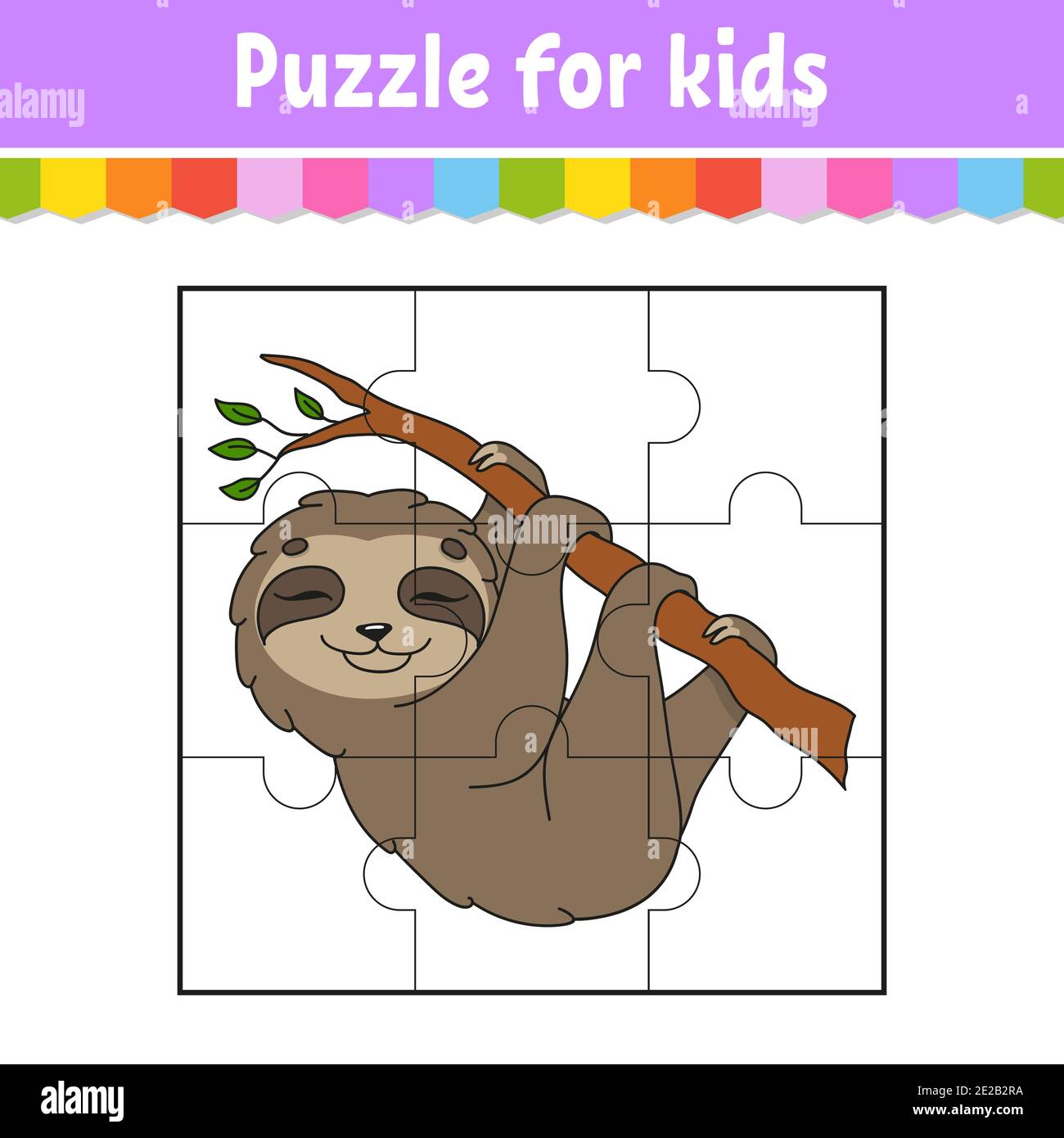 Puzzle game for kids. Brown sloth. Education worksheet. Color activity ...