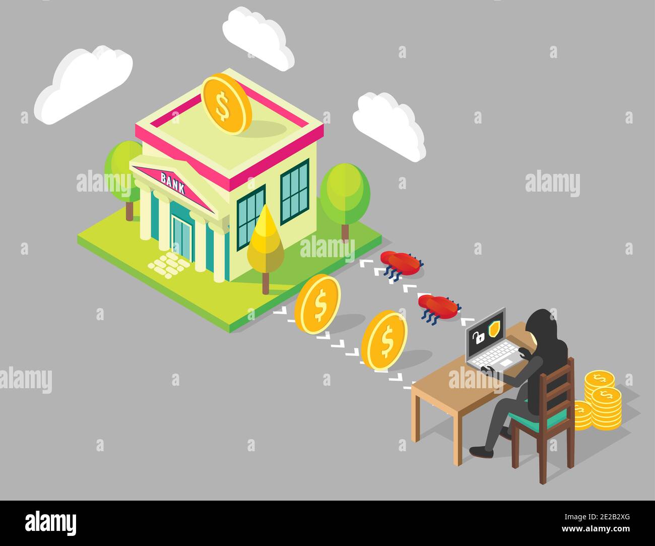 Bank hacking concept vector isometric illustration Stock Vector
