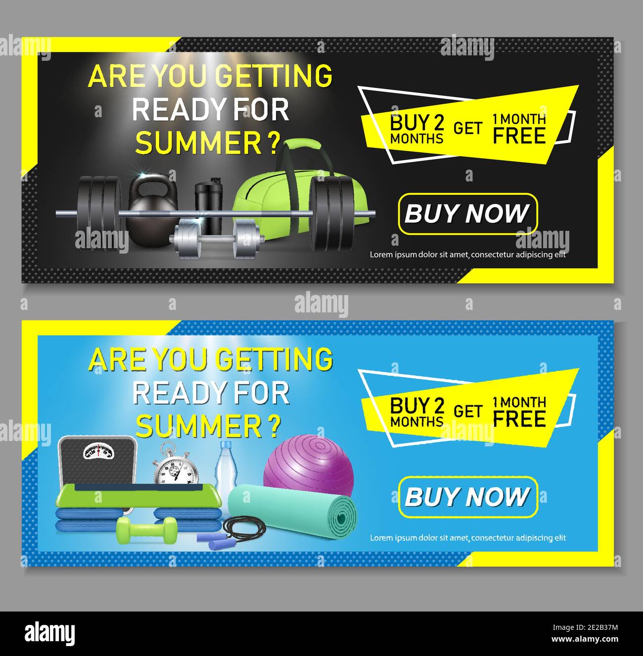 Vector fitness horizontal banner set Stock Vector Image & Art - Alamy