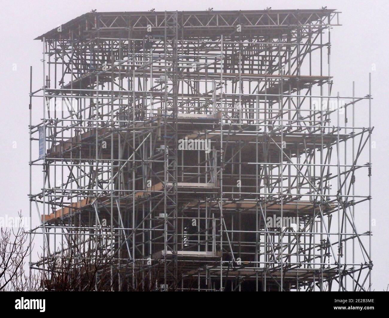 Sheerness, Kent, UK. 13th January 2020. Sheerness Dockyard Church part of the former Royal Naval Dockyard, which closed 60 years ago, is undergoing restoration thanks to the Heritage Lottery Fund. The Trust overseeing the restoration is chaired by Will Palin (son of TV's Michael Palin). Pictures show the building which was badly damaged by fire in 2001 under scaffolding. Once restored it will be an enterprise center to help young people develop & sustain business ideas, as well as a community hub featuring an original scale model of Sheerness Dockyard. Credit: James Bell/Alamy Live News Stock Photo