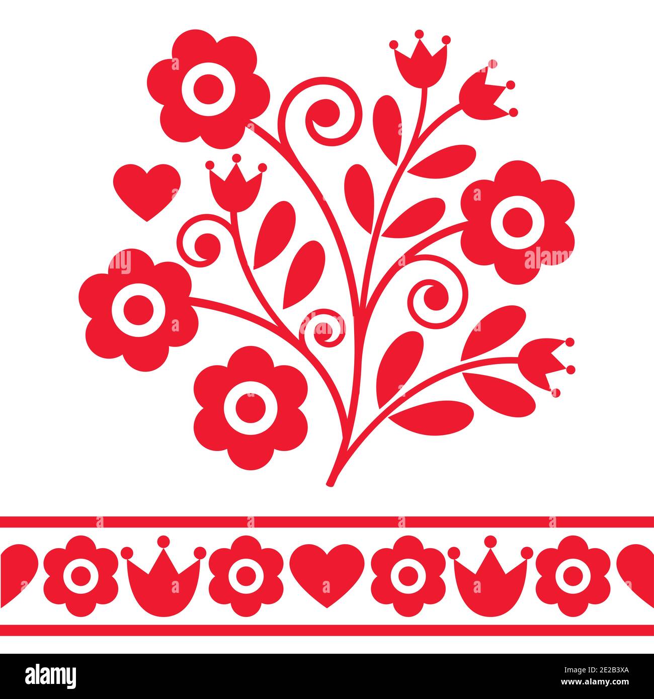 Polish folk art vector wreath design collection with flowers and hearts ...