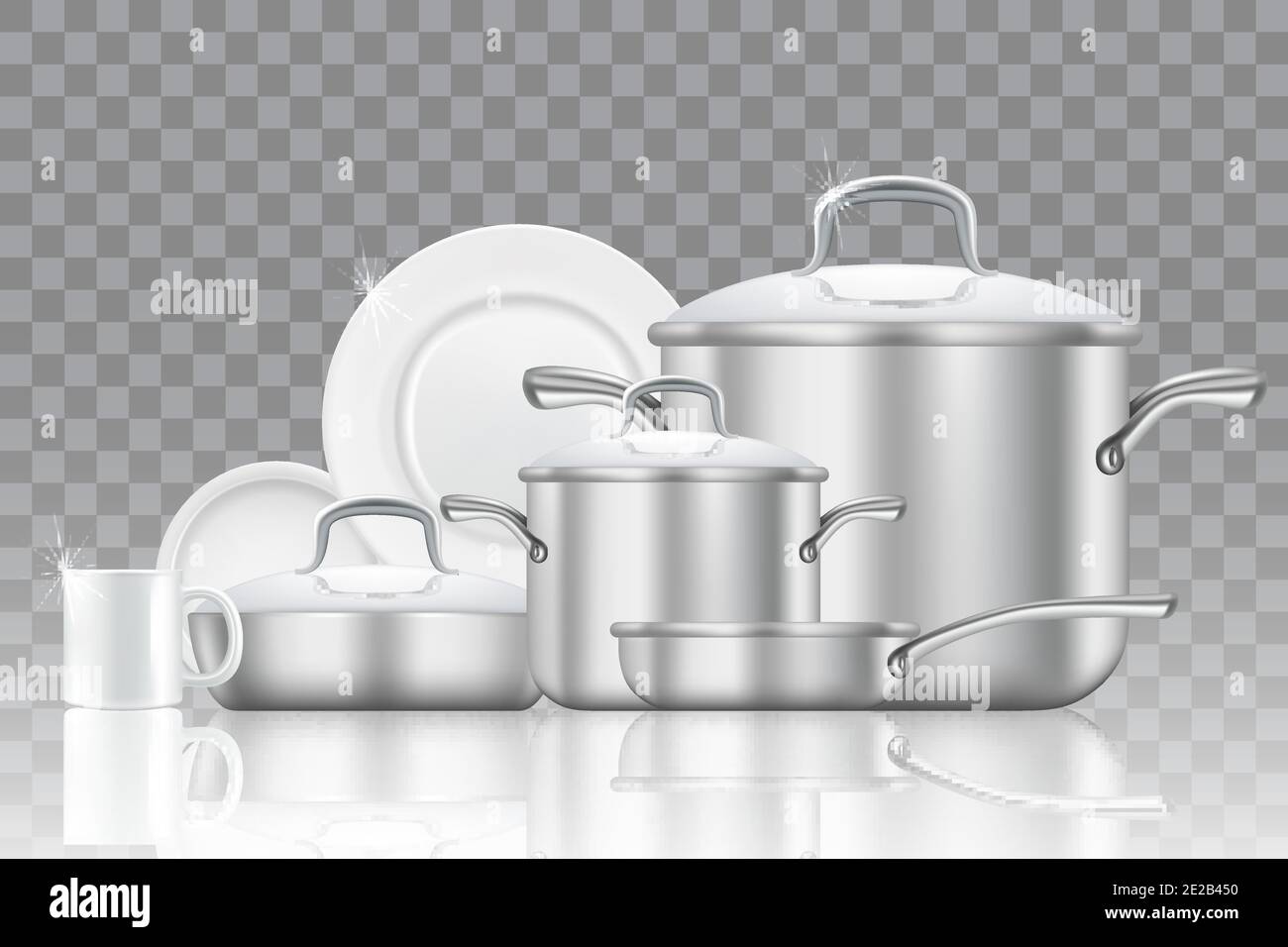 Crockery and cookware realistic vector icon set Stock Vector