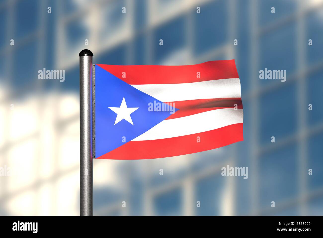3d render of an flag of Puerto Rico, in front of an blurry background ...