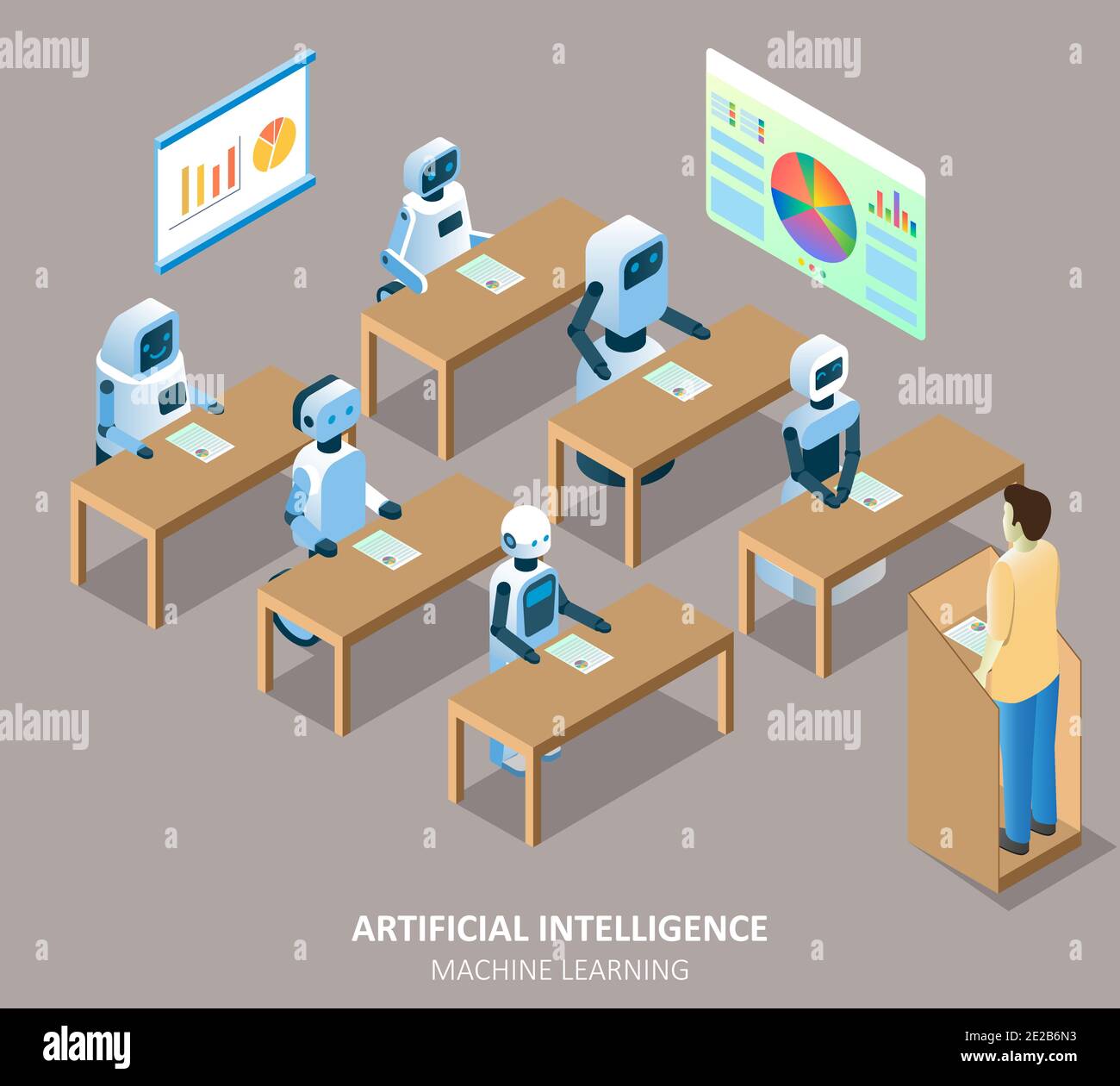 AI Machine learning vector isometric illustration Stock Vector