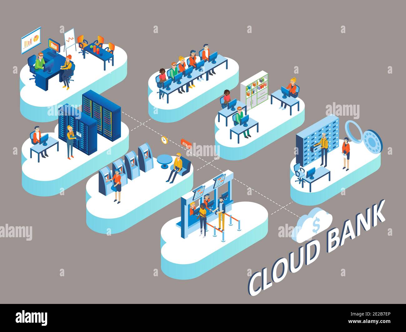 Cloud bank concept vector isometric illustration Stock Vector