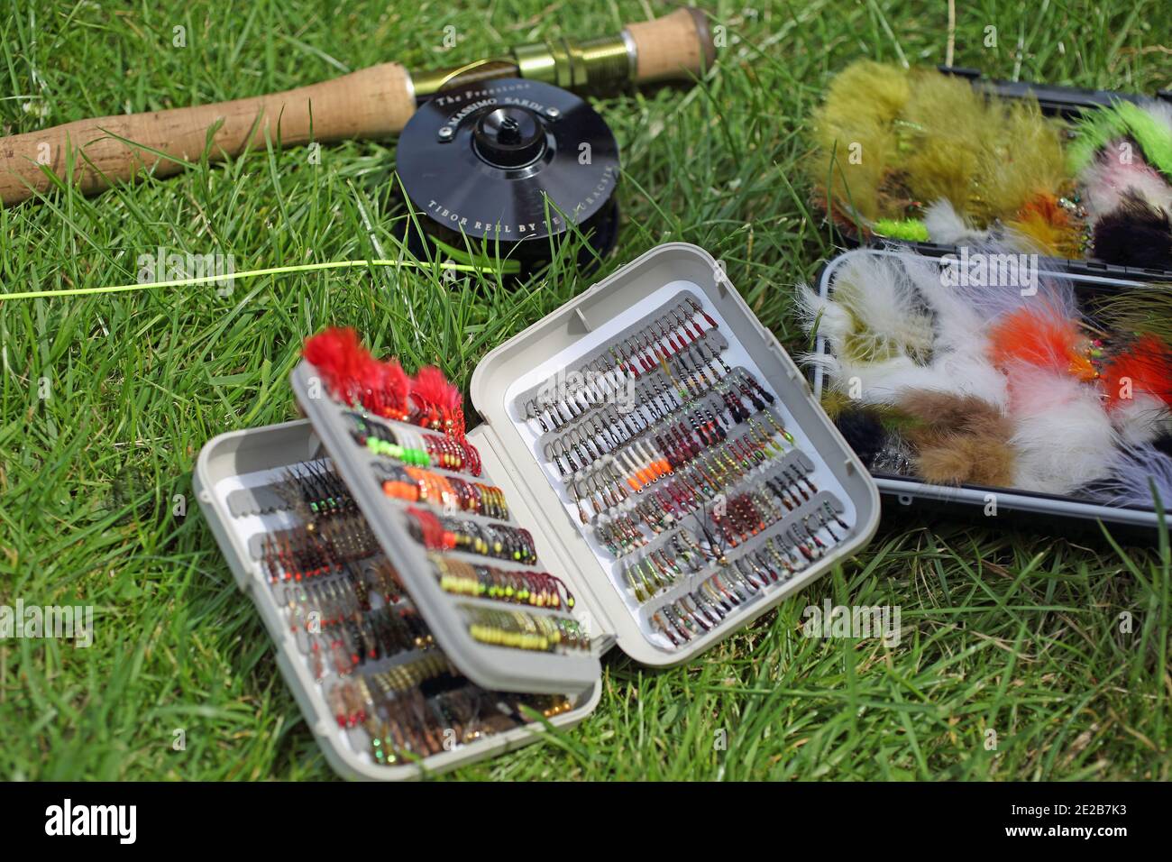 Fly Fishing Tackle With Flies Stock Photo Alamy