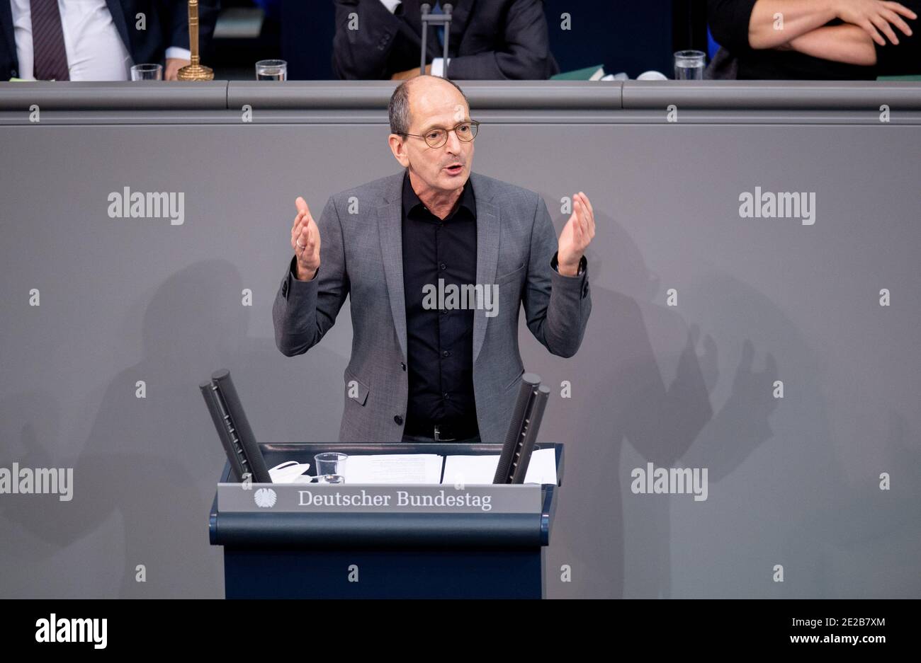 Berlin, Germany. 13th Jan, 2021. Achim Kessler (Die Linke), member of the Bundestag, speaks during a plenary session of the German Bundestag. Credit: David Hutzler/dpa/Alamy Live News Stock Photo
