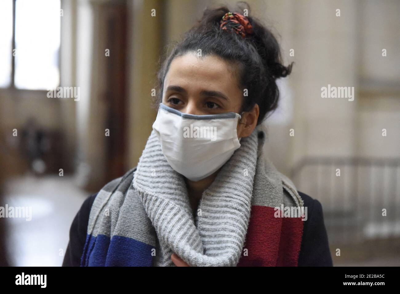 Paris, France. 13th Jan 2021. Femen member Tara at the Court of Appeal during her trial for the Femen protest at the Arc de Triomphe, at the' courthouse in Paris, France, on January 13, 2021. Photo by Patrice Pierrot/Avenir Pictures/ABACAPRESS.COM Credit: Abaca Press/Alamy Live News Stock Photo