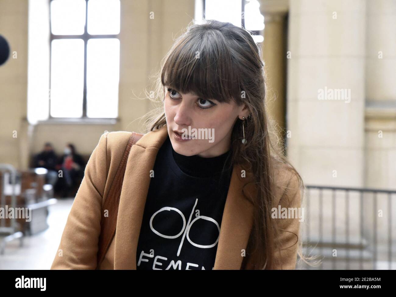 Paris, France. 13th Jan 2021. Femen member Clemence at the Court of Appeal during her trial for the Femen protest at the Arc de Triomphe, at the' courthouse in Paris, France, on January 13, 2021. Photo by Patrice Pierrot/Avenir Pictures/ABACAPRESS.COM Credit: Abaca Press/Alamy Live News Stock Photo