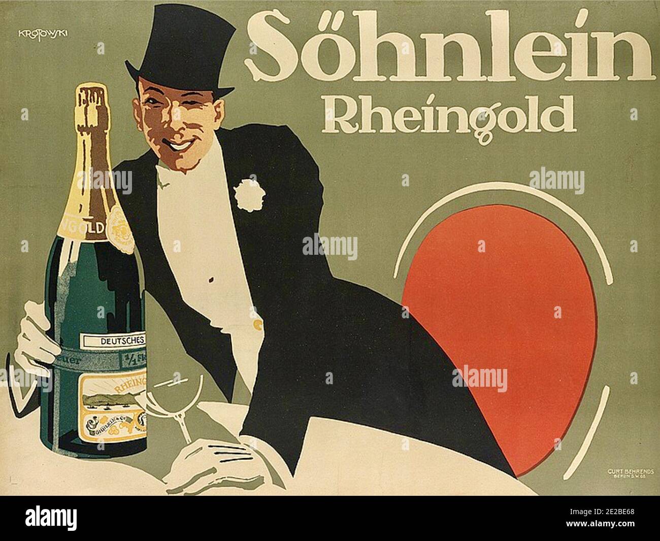 Vintage poster advertising Sohnlein Rheingold sparkling german wine. Stock Photo