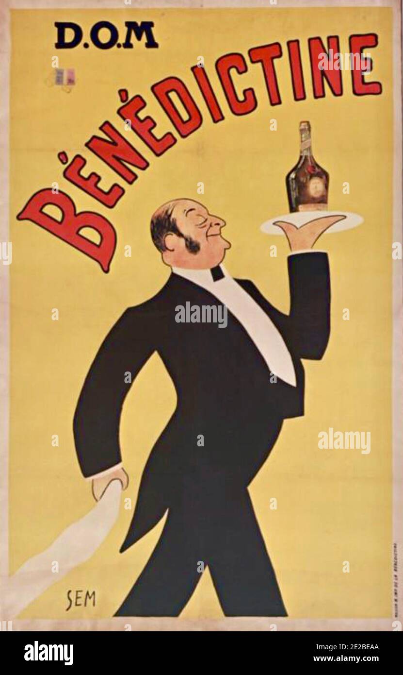 Vintage poster advertising the liqueur Benedictine designed by Sem. Stock Photo