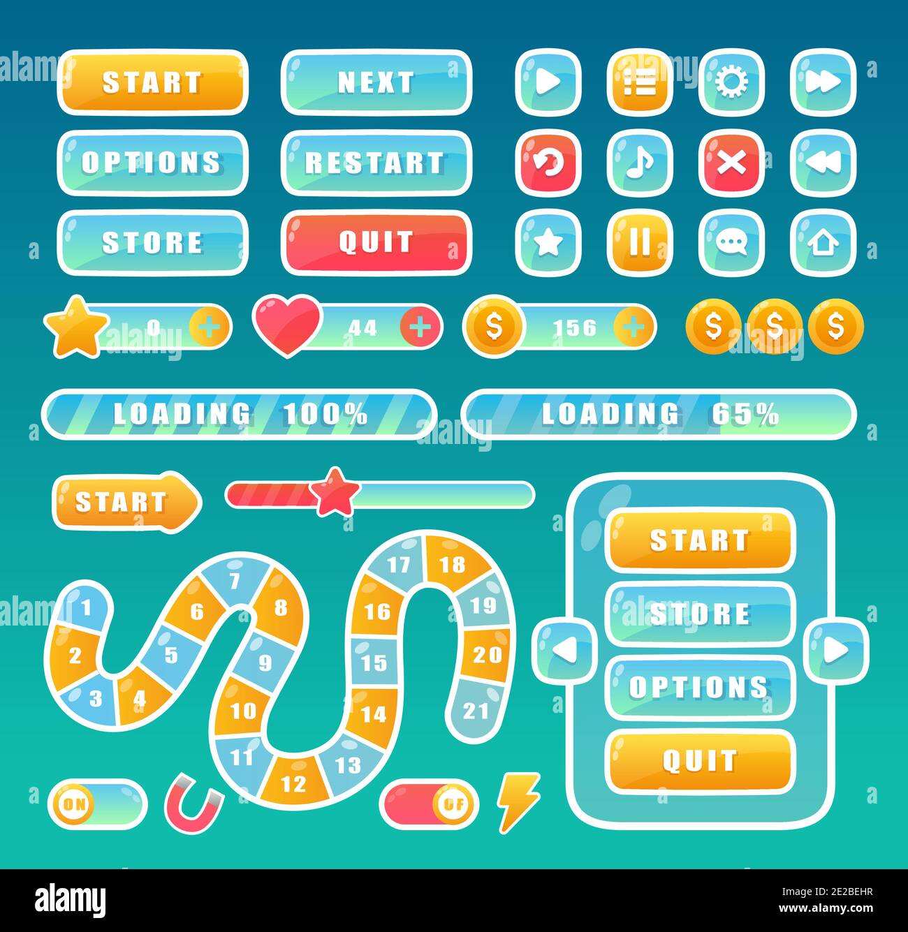 Buttons For Mobile User Game Ui Interface Set Cartoon Navigation App Menu Elements Stock Vector Image Art Alamy