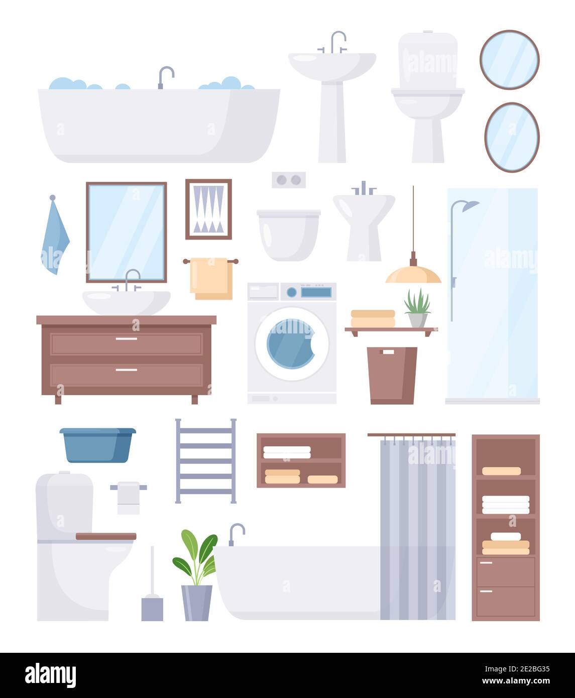Bathroom furniture set, cartoon sanitary hygiene furnishings of washroom or restroom Stock Vector