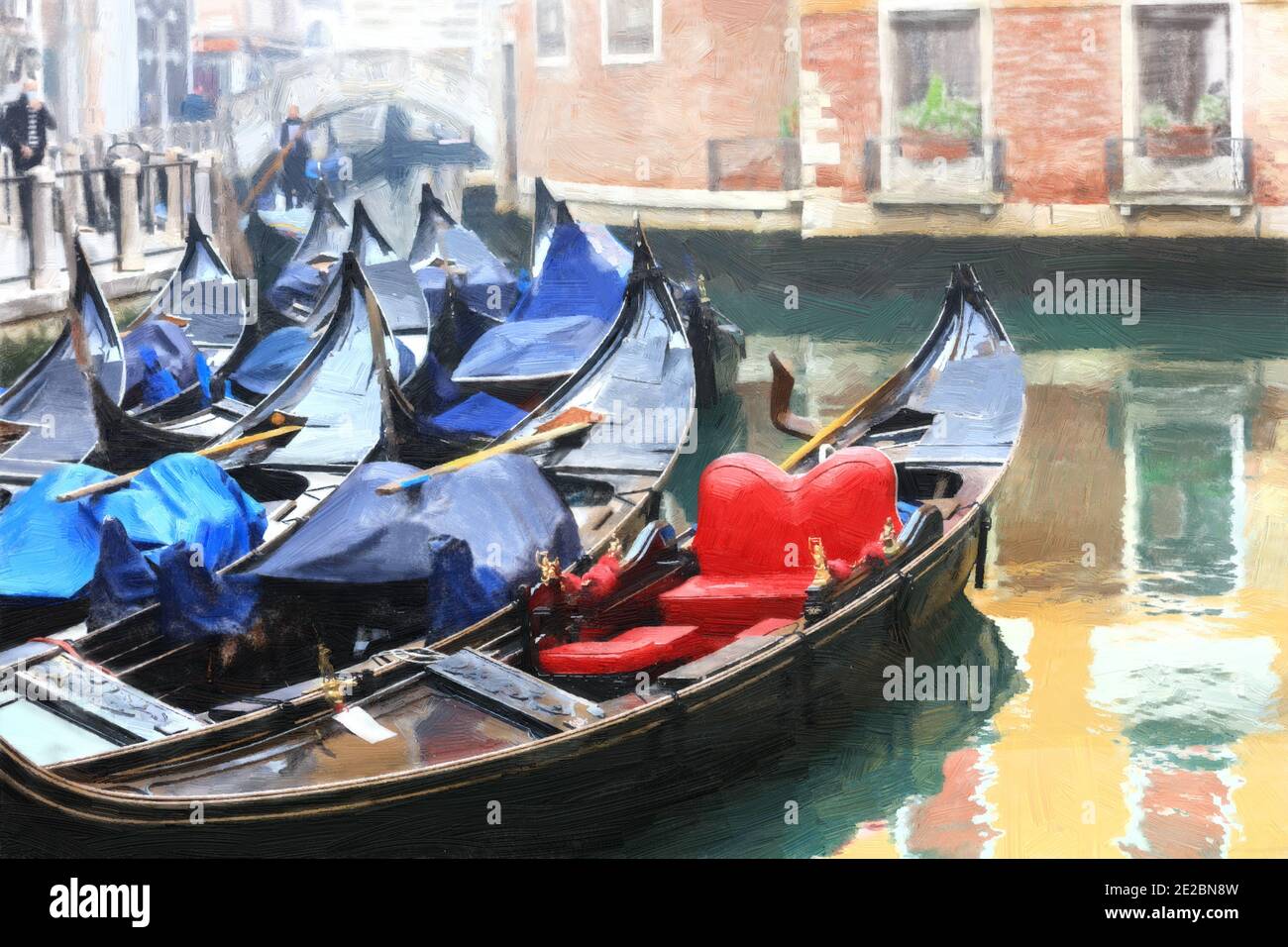 Venice.Italy. Canals and gondolas. Artwork in paiting style Stock Photo