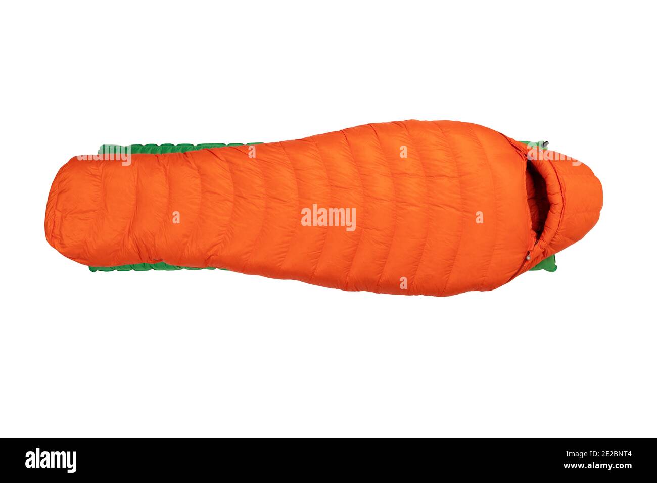 Sleeping bag and sleeping pads on white background, top view. Winter