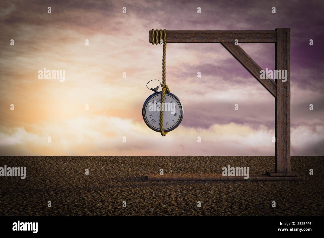 Pocket watch on Gallows at sunset
