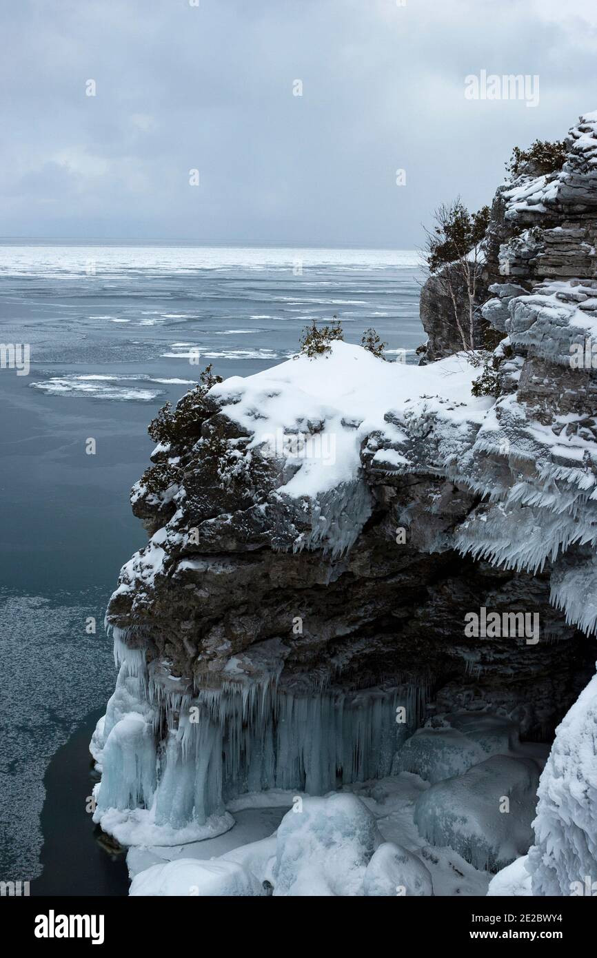 The Cave at the Grotto in winter. Bruce Peninsula National Park. Tobermory Ontario Canada. Stock Photo