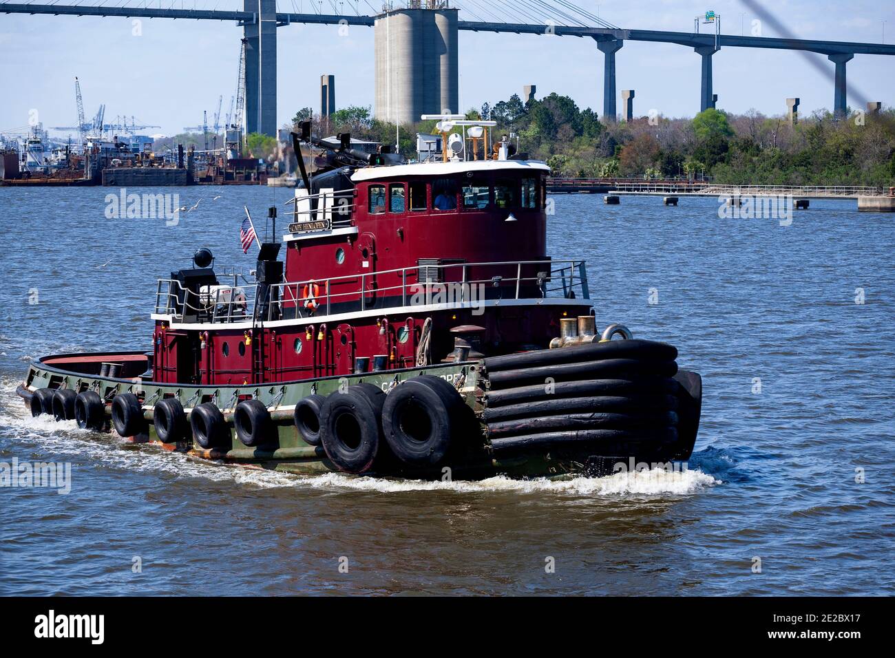 Tug Boat on the Savannah River, Savannah Georgia United States of America. Stock Photo