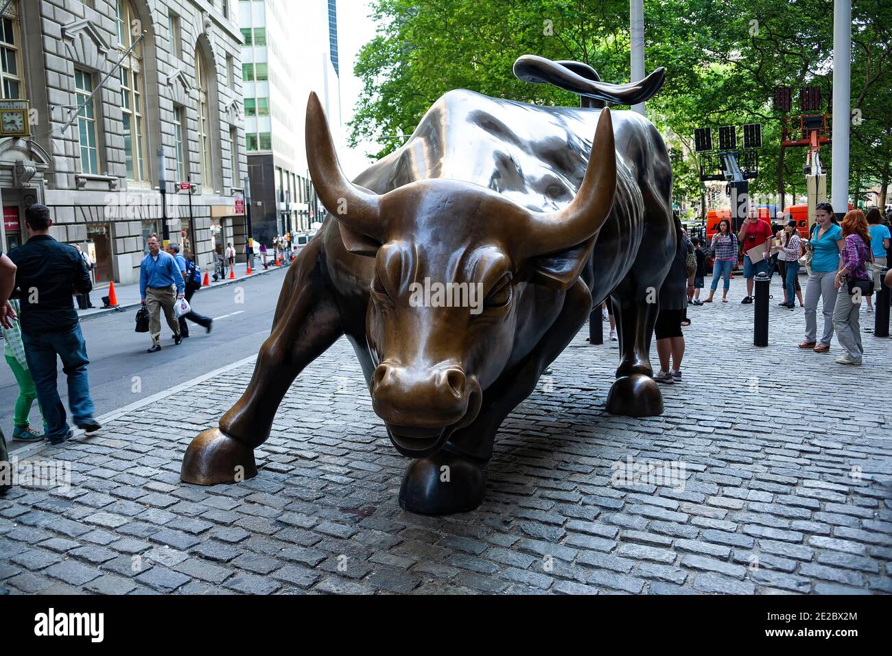 New York City New York. Sculpture of bull at New York Stock Exchange financial district. Stock Photo