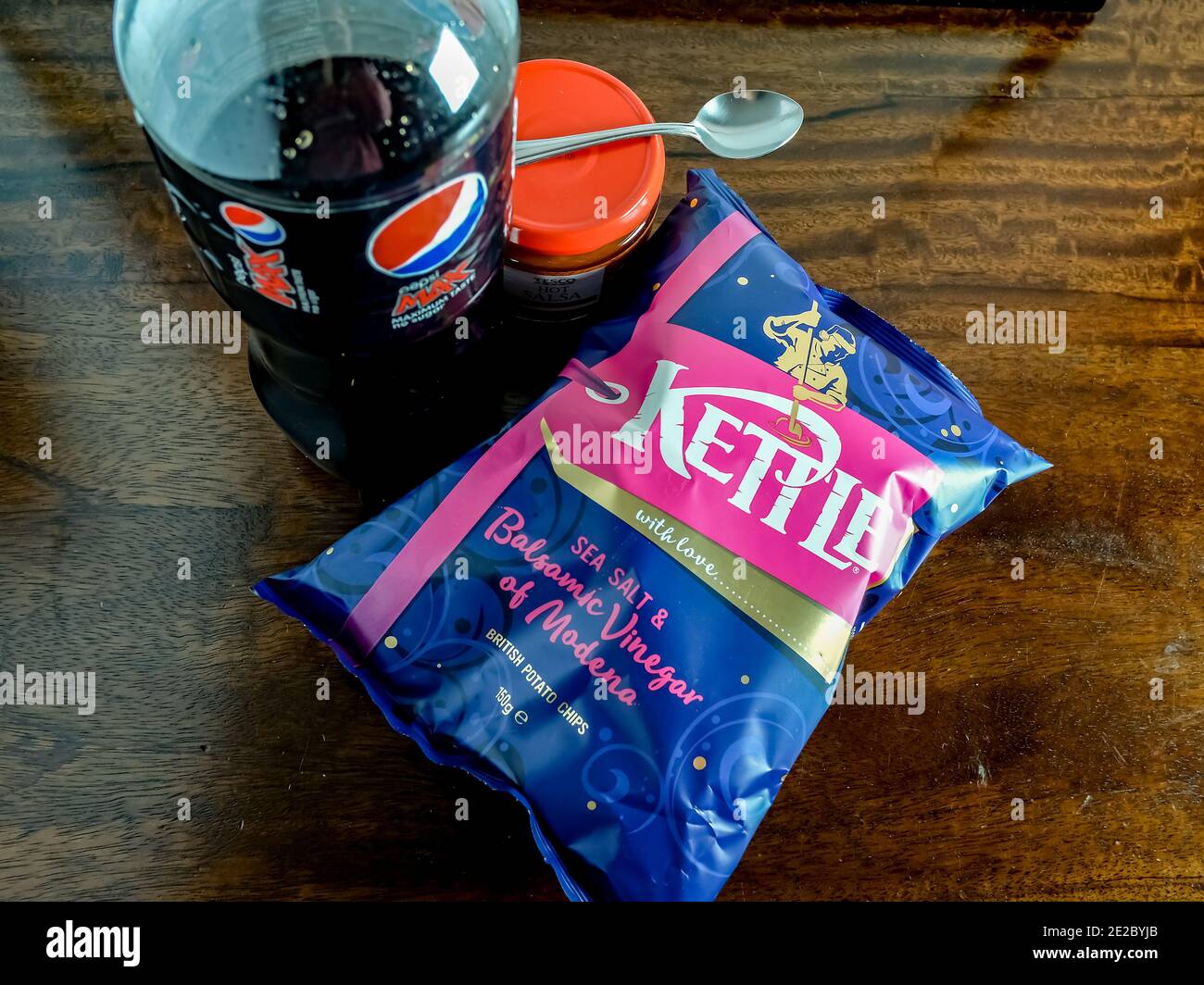 Norwich, Norfolk, UK December 24 2020. An illustrative editorial photo of a packet of Kettle