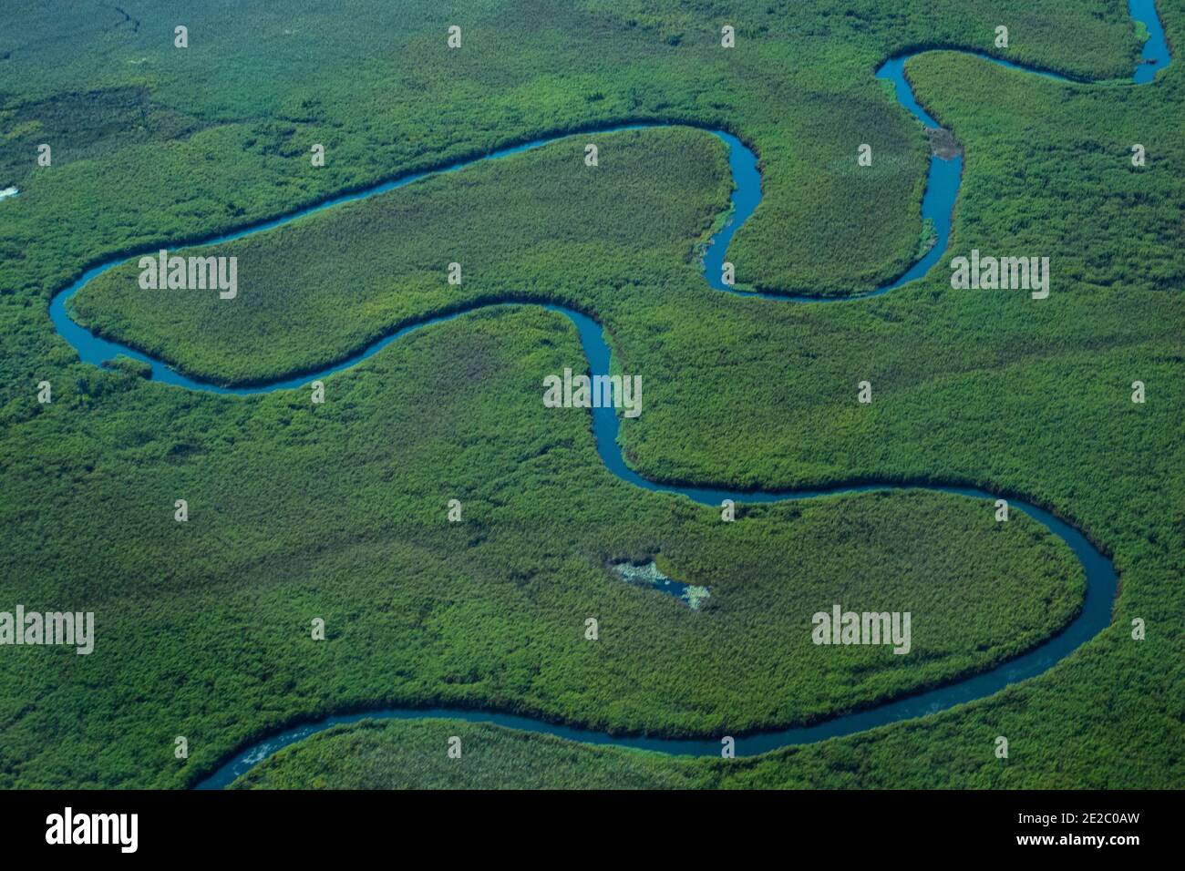Okavango Delta in flood season by air... Stock Photo