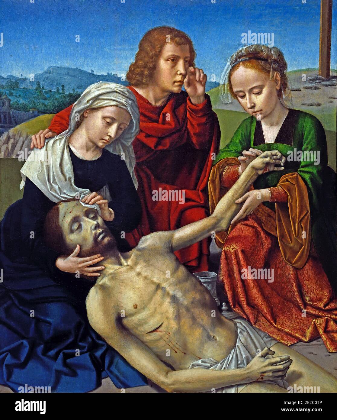 Lamentation 1505 by Gerard DAVID 1450 - 1523 Belgian Belgium Dutch Netherlands Lamentation of Christ, after Jesus was crucified, his body was removed ,from the, cross, his, friends mourned, over his body, Stock Photo