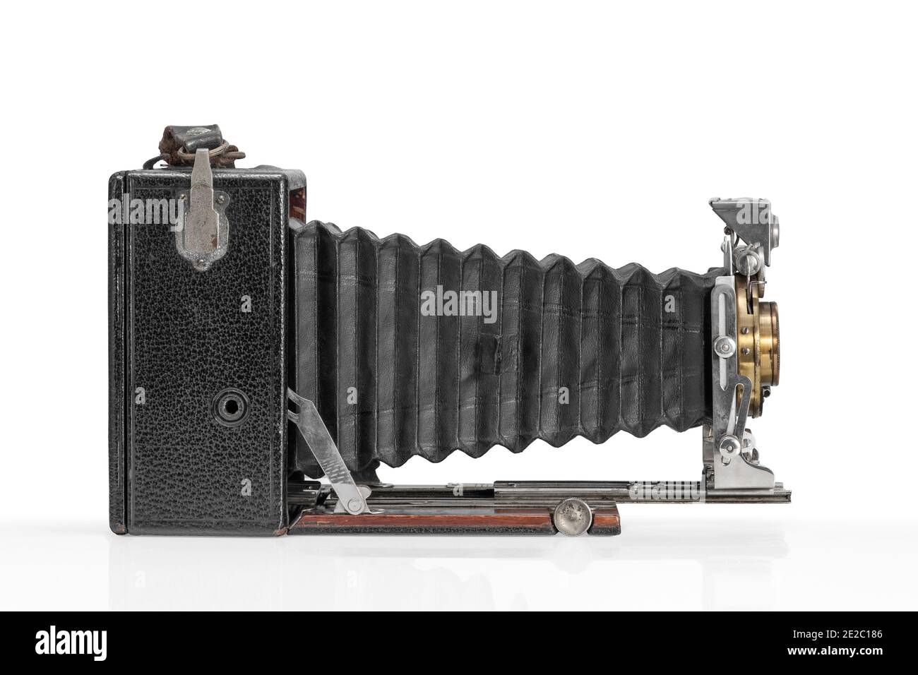 ENSIGN KLITO FOLDING PLATE CAMERA RECTIMAT SYMMETRICAL Houghton Ensign Klito. Double Extension Bellows Rack and Pinion Focusing. Clipping Path in JPEG Stock Photo