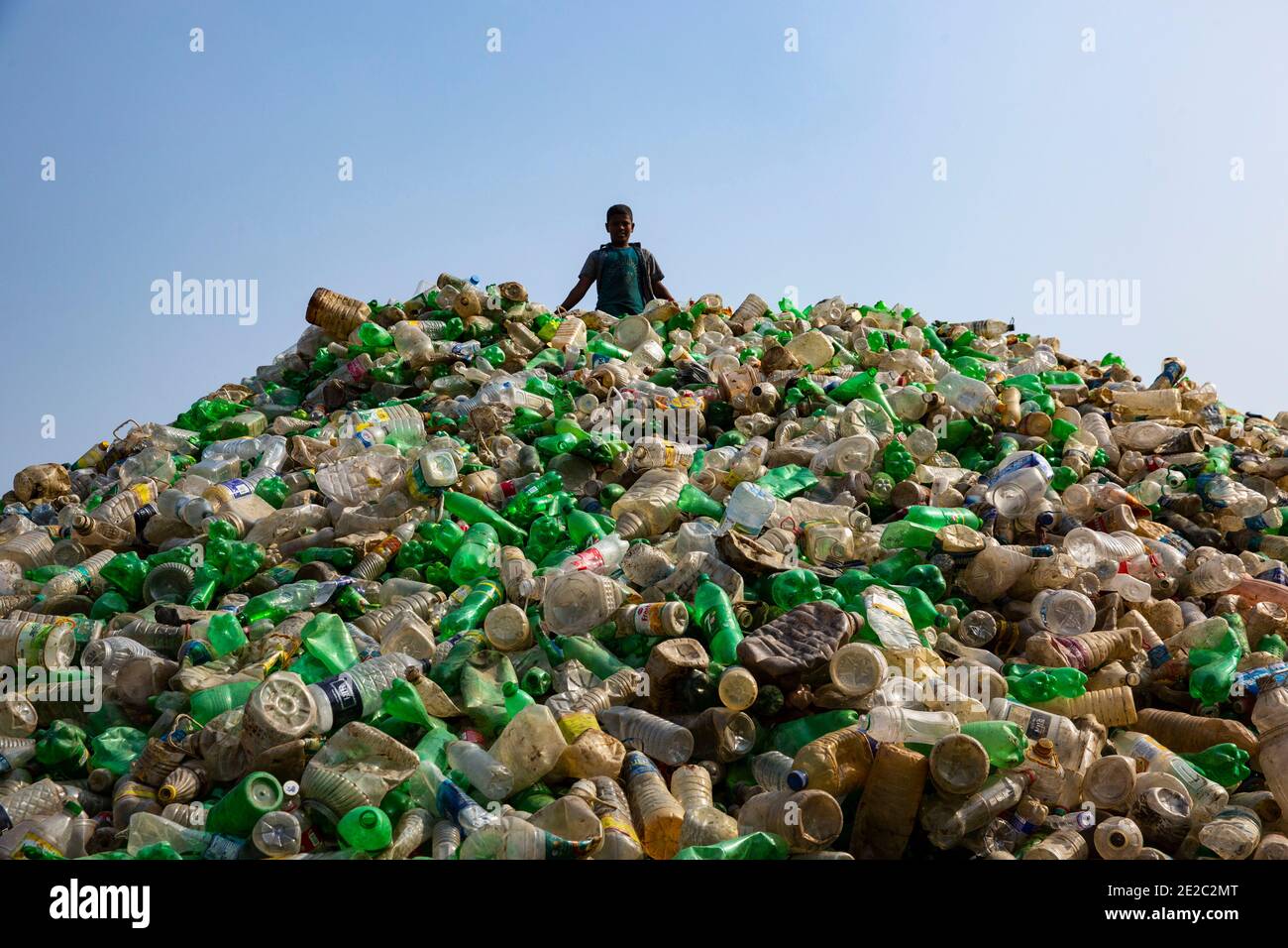 Plastic bottles gathered for recycling in Brahmanbaria, Bangladesh