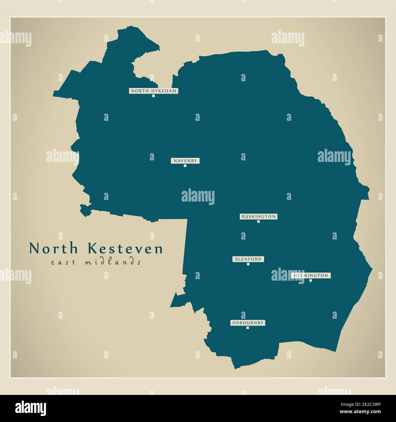 North Kesteven district map - England UK Stock Vector