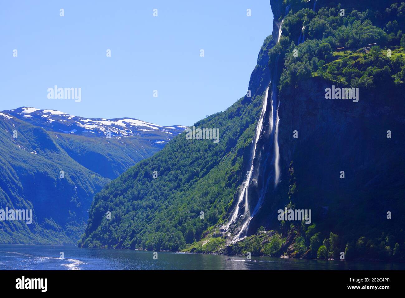 The amazing Seven Sisters waterfall in Geiranger, Norway. Stock Photo