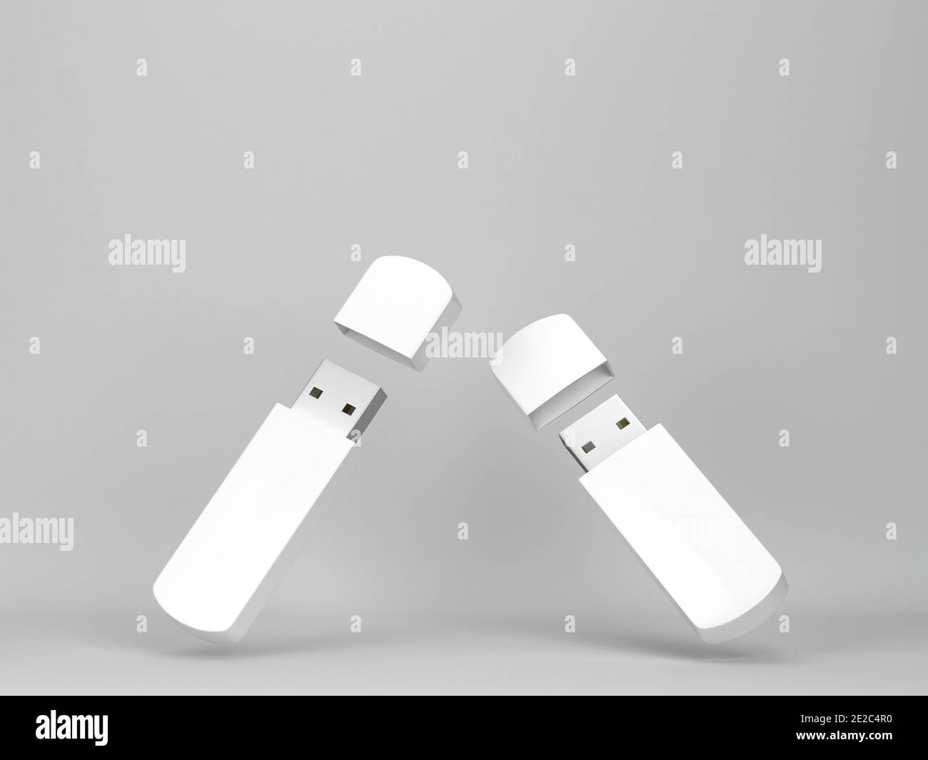 Blank usb flash drive mockup. 3d illustration on gray background Stock
