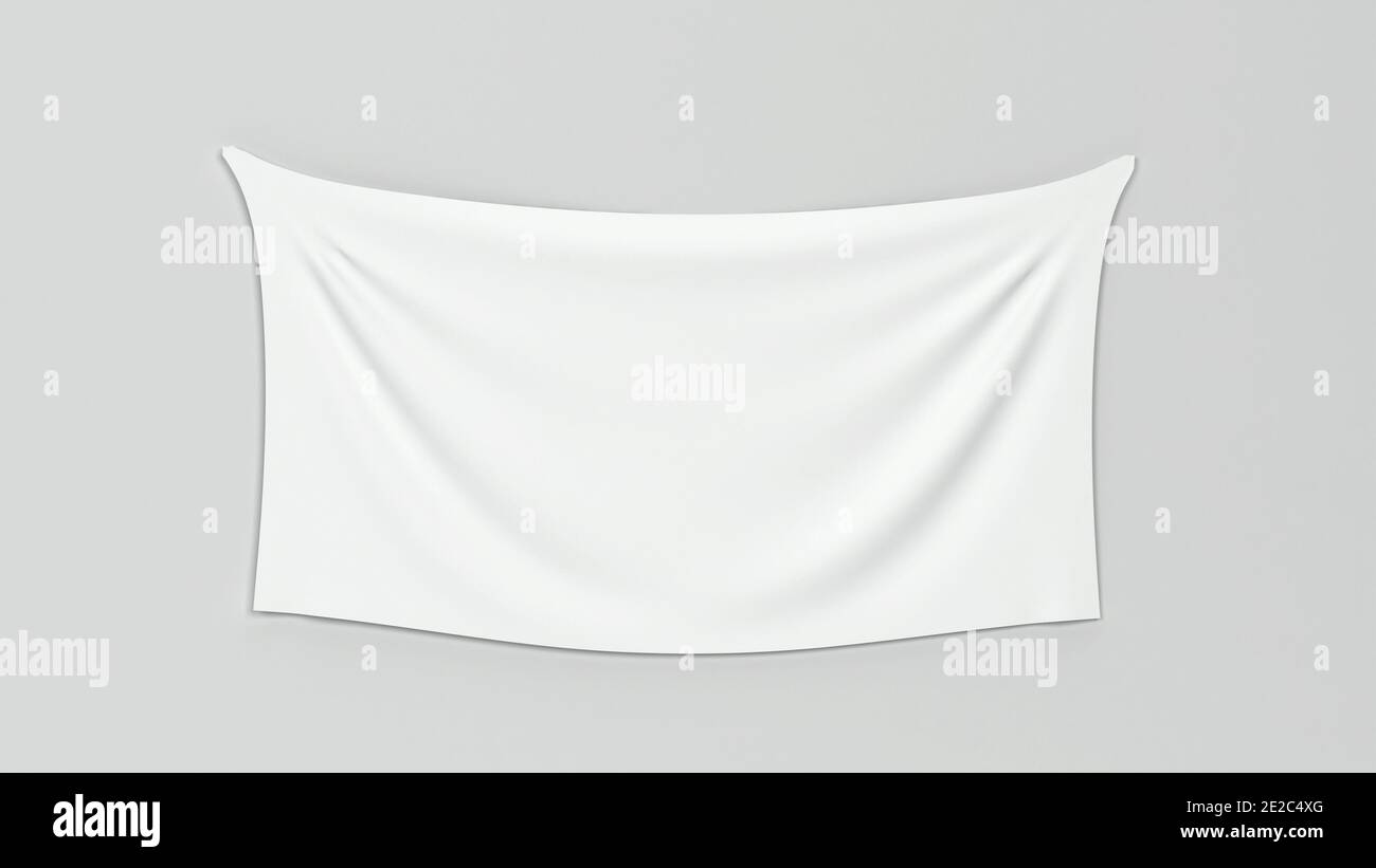 Blank cloth banner mockup. 3d illustration on gray background Stock