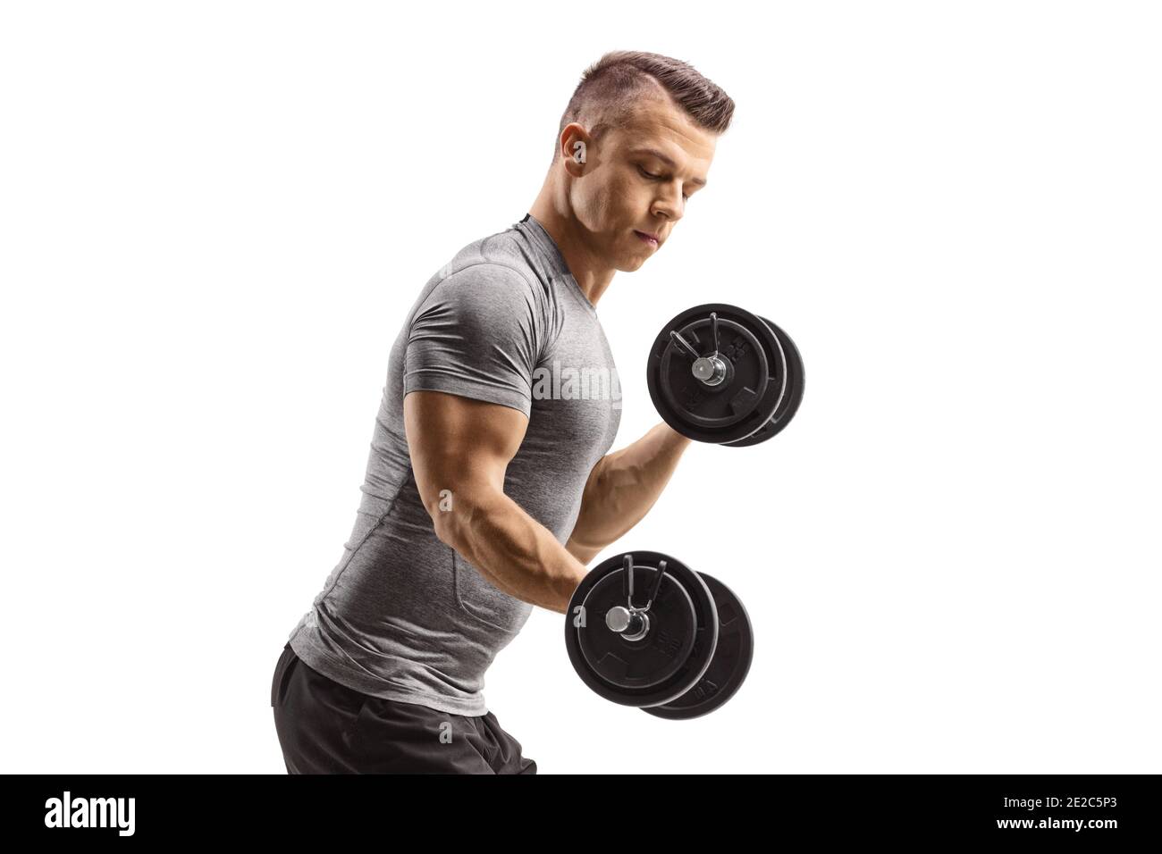 Man lifting dumbbells isolated on white background Stock Photo Alamy
