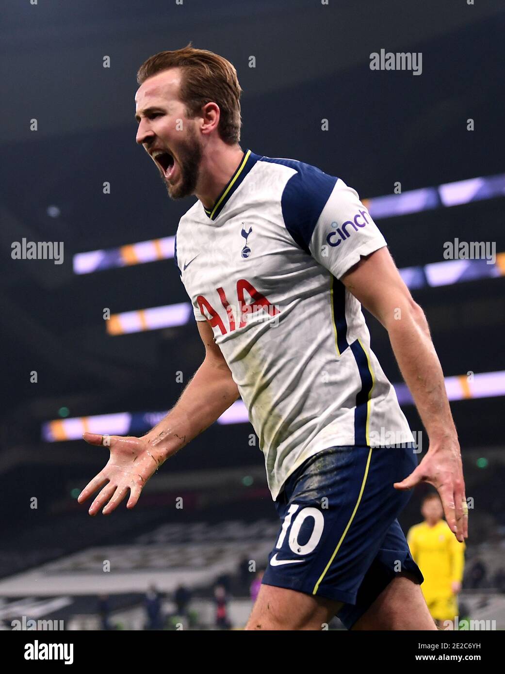 Tottenham Hotspur S Harry Kane Celebrates Scoring His Side S First Goal Of The Game During The Premier League Match At The Tottenham Hotspur Stadium London Picture Date Wednesday January 13 2021 Stock Photo Alamy