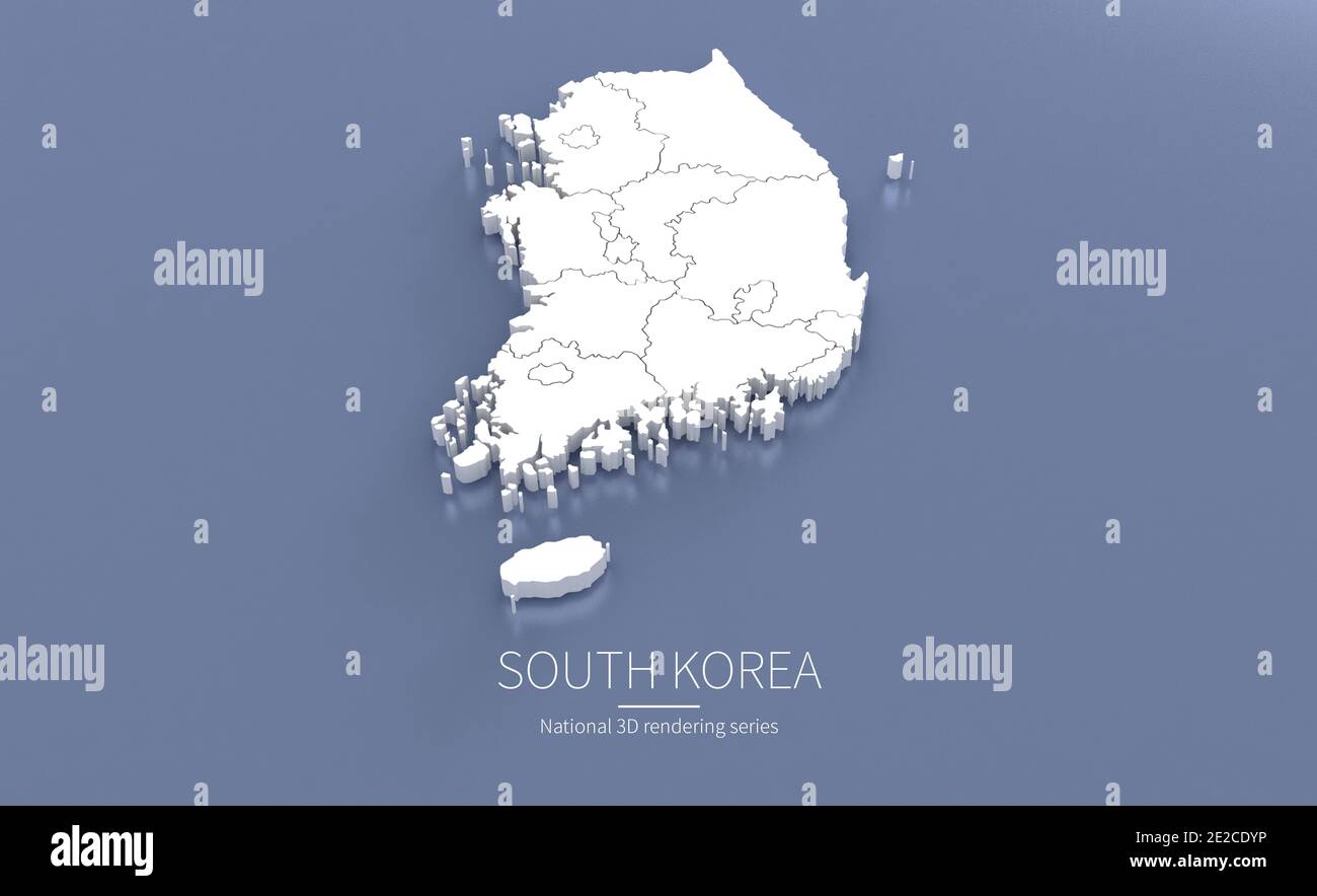 South Korea Map. 3d rendering maps of countries. Stock Photo