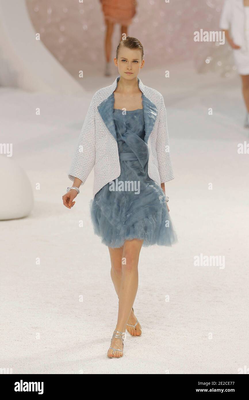 A model displays a creation by German designer Karl Lagerfeld for Chanel  Spring-Summer 2012 Ready-To-Wear collection show held at La Grand Palais,  in Paris, France, on October 4, 2011. Photo by Alain