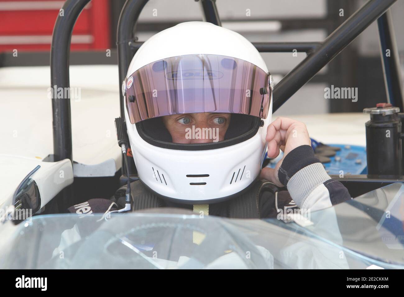 Scottish drummer Neil Primrose of Travis band, takes part in a motor racing on the Paul Ricard circuit in Le Castellet, Southern France on October 8, 2011. Primrose driving a Lola car. Photo by Patrice Coppee/ABACAPRESS.COM Stock Photo
