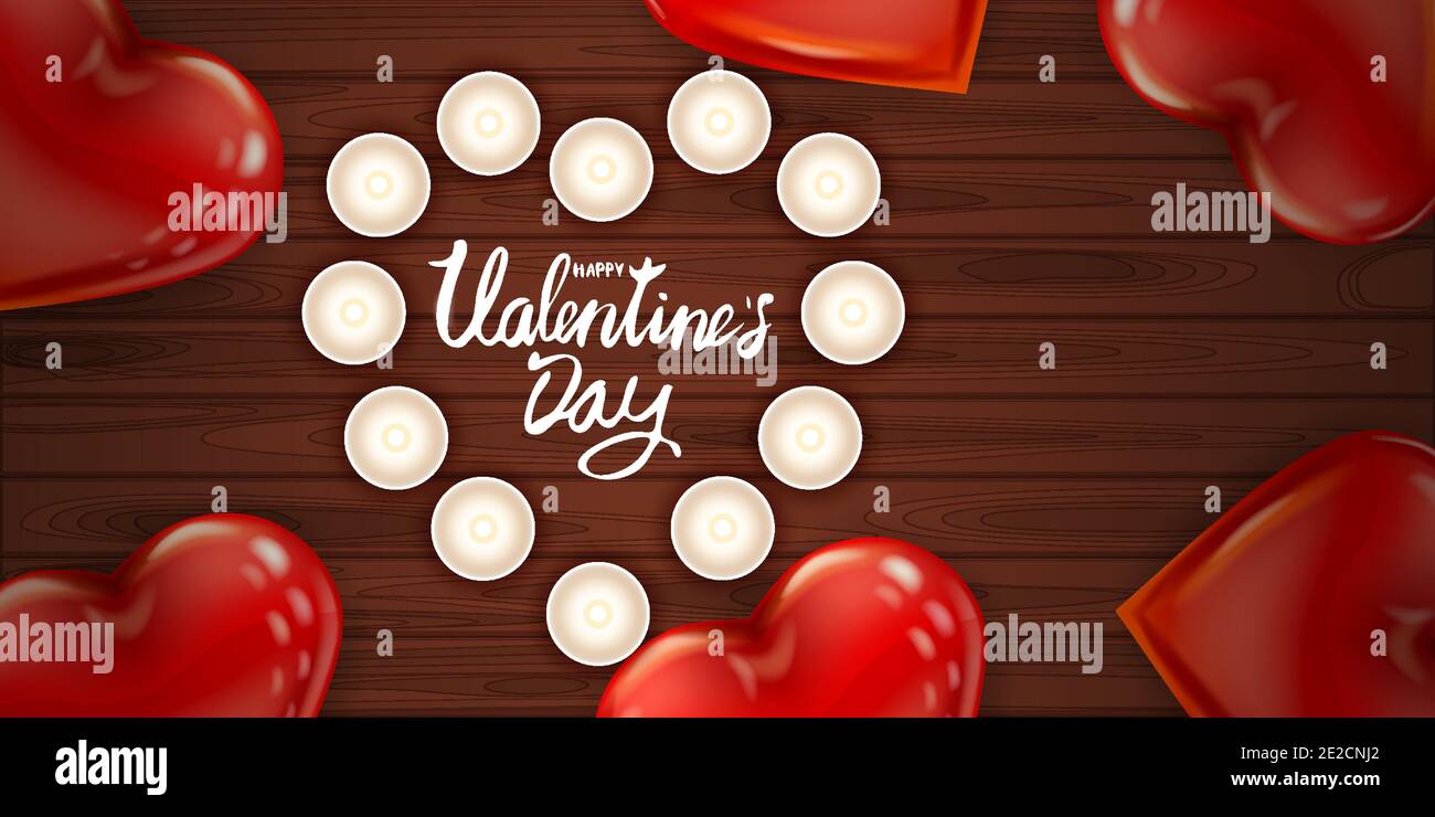Happy Valentines Day red heart shape glossy balloon realistic ...