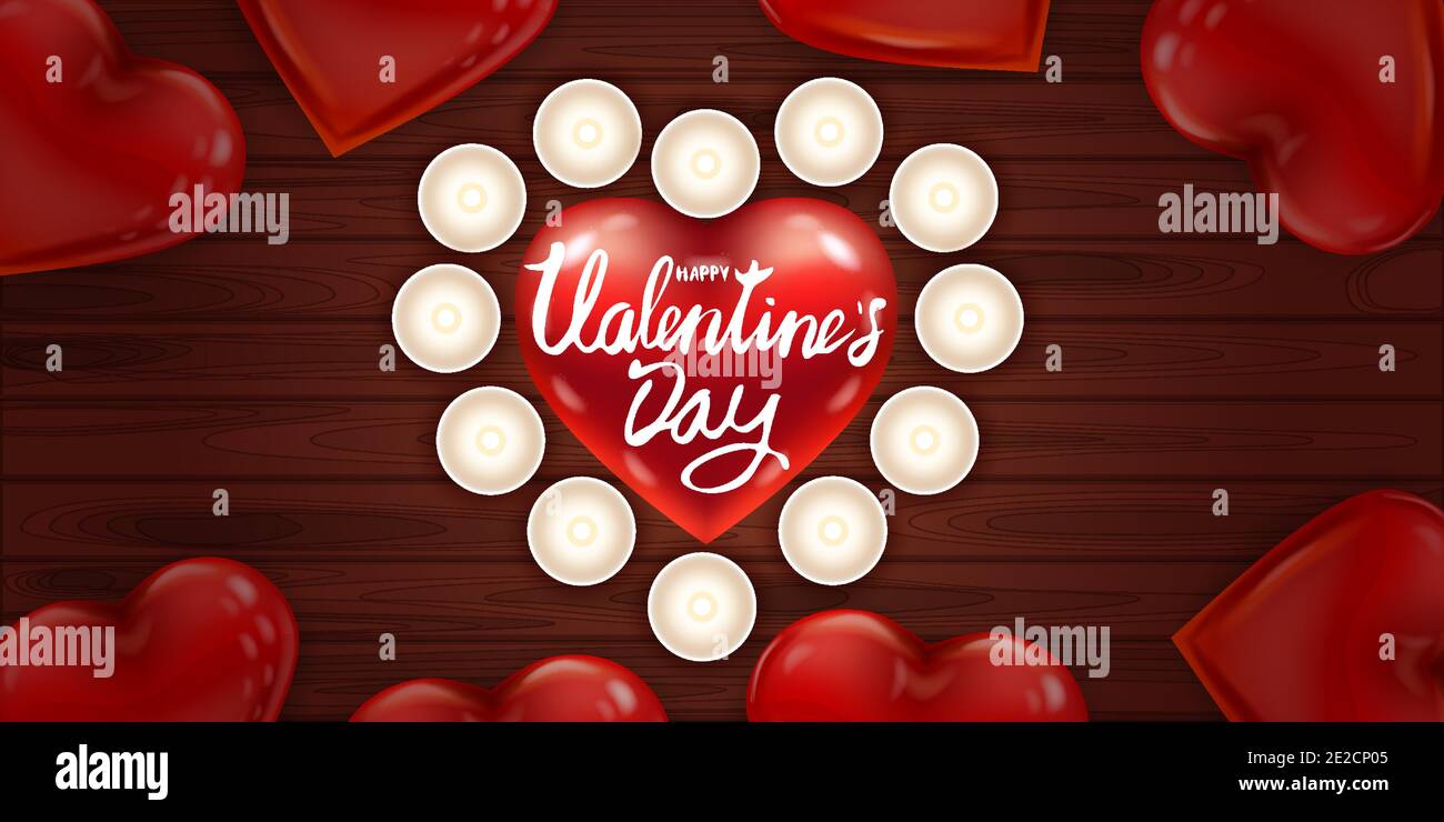 Happy Valentines Day red heart shape glossy balloon realistic ...