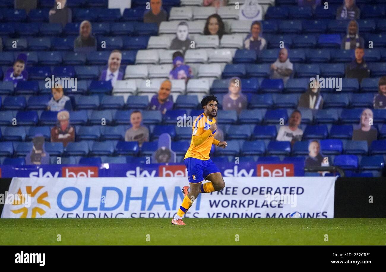 Mansfield Town's Jamie Reid celebrates after scoring his side's third ...