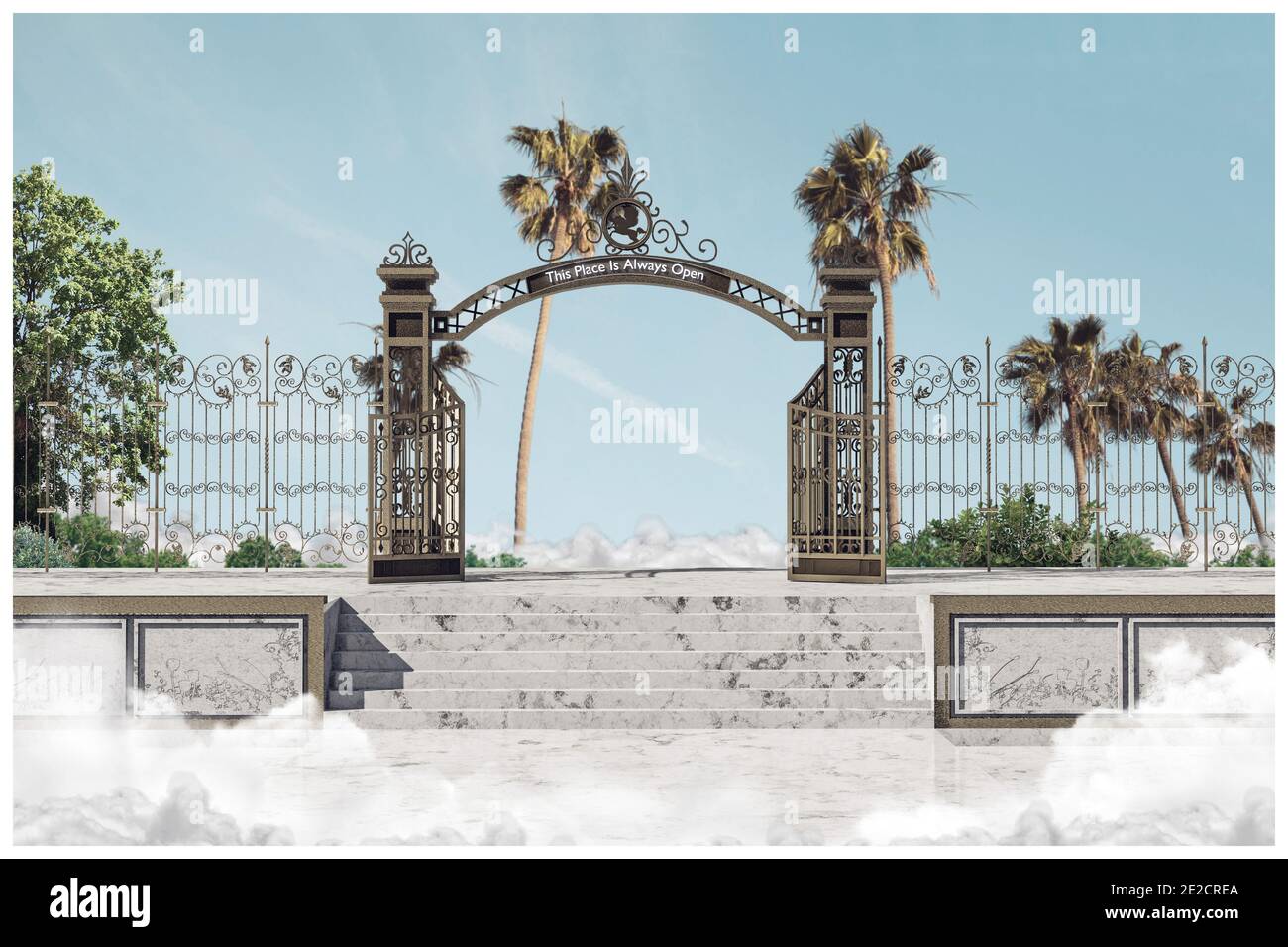 heaven gate, this place is always open, 3d illustration Stock Photo