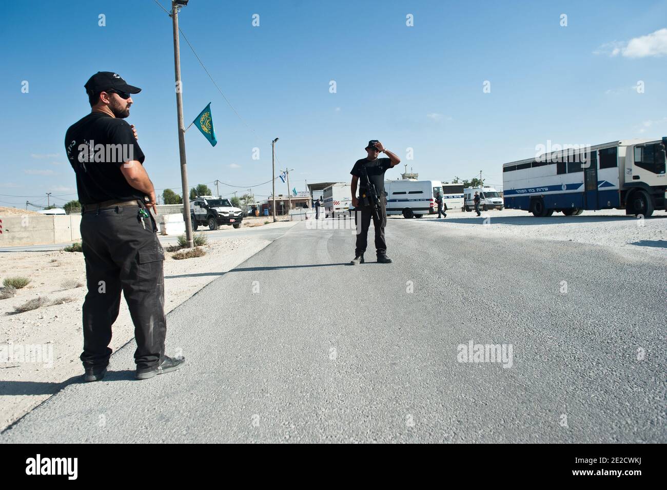 The first of the Palestinian prisoners to be freed in a trade for Israeli soldier Gilad Shalit arriving in Israel Prisons Service (IPS) convoys to Ketziot Prison in the south of Israel, near Gaza Streep to undergo medical exams and identification procedures.The Hamas prisioners make the victory sign trough the window. October, 16 2011. The 477 prisoners scheduled to be released in the first part of the deal, spread over 11 prisons around the country, will be consolidated into two prisons throughout the day: Ketziot Prison for male prisoners and the Sharon Prison for female prisoners. Photo by Stock Photo