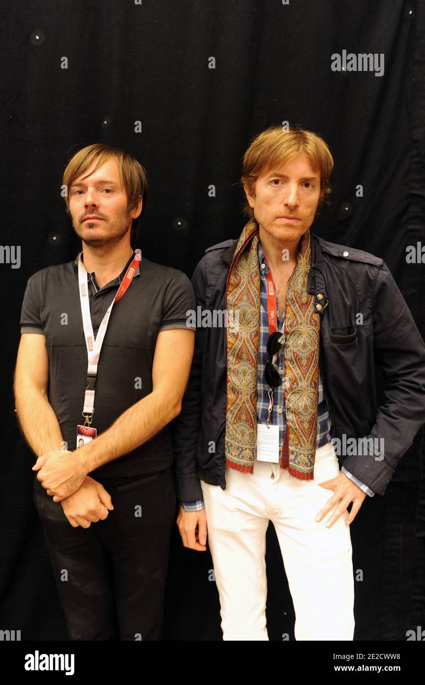 Jean-Benoit Dunckel (left) and Nicolas Godin, members of techno-pop music  band 'Air', attend 5th Abu Dhabi Film Festival, in Abu Dhabi, United Arab  Emirates, on October 15, 2011. Photo by Ammar Abd