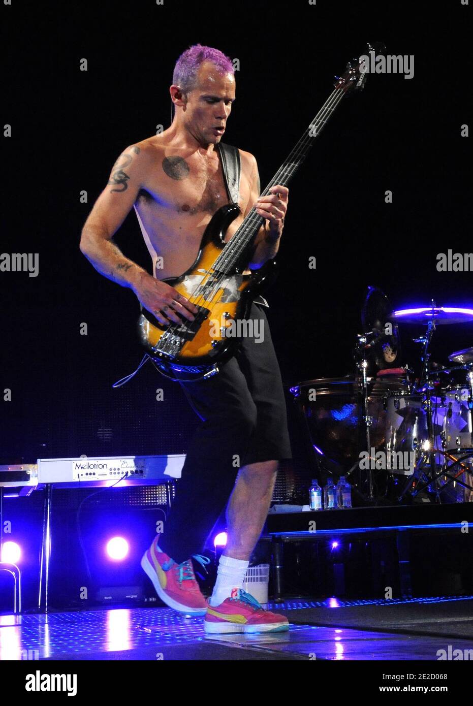 Bass player Flea, whose real name is Michael Peter Balzary, of the Red Hot Chili Peppers performs at the Paris-Bercy Concert Hall in Paris, France, October 18, 2011. Photo by ABACAPRESS.COM Stock Photo